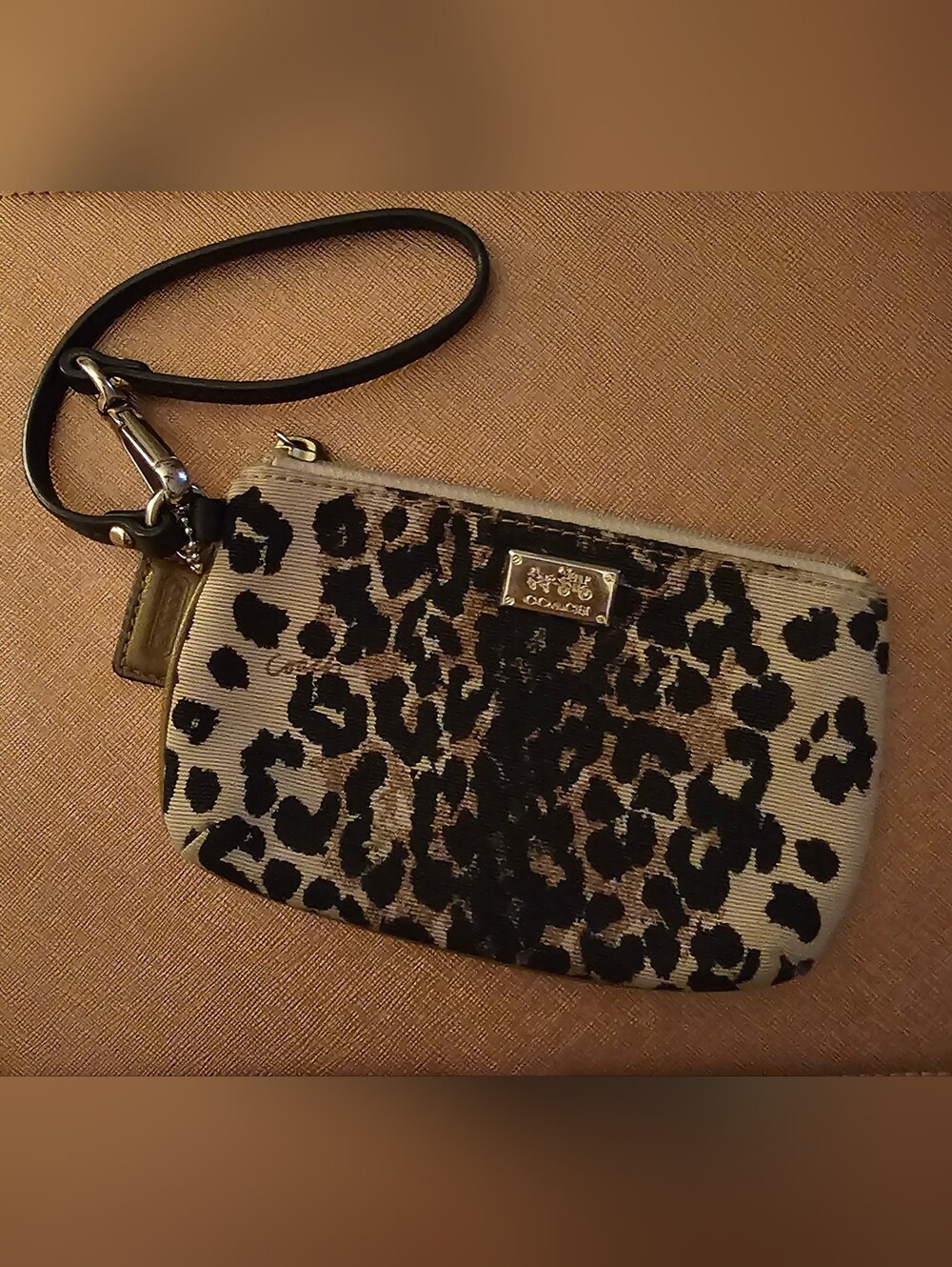 Coach Leopard-Print Wristlet in Beige, Black and Brown